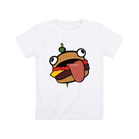 Детская футболка хлопок с принтом Durr burger в Санкт-Петербурге, 100% хлопок | круглый вырез горловины, полуприлегающий силуэт, длина до линии бедер | Тематика изображения на принте: battle | durrr | fastfood | fortnite | royale | бургер | еда | фастфуд