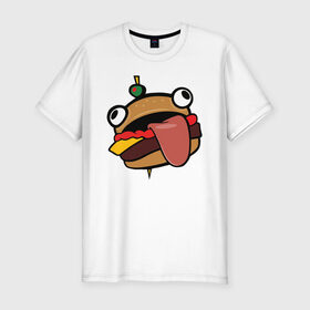 Мужская футболка премиум с принтом Durr burger в Санкт-Петербурге, 92% хлопок, 8% лайкра | приталенный силуэт, круглый вырез ворота, длина до линии бедра, короткий рукав | battle | durrr | fastfood | fortnite | royale | бургер | еда | фастфуд