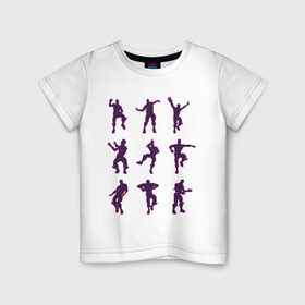 Детская футболка хлопок с принтом Fortnite dance в Санкт-Петербурге, 100% хлопок | круглый вырез горловины, полуприлегающий силуэт, длина до линии бедер | battle | dancer | royale | игрок | контур | силуэты | танец | танцор