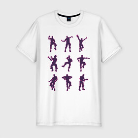 Мужская футболка хлопок Slim с принтом Fortnite dance  в Санкт-Петербурге, 92% хлопок, 8% лайкра | приталенный силуэт, круглый вырез ворота, длина до линии бедра, короткий рукав | battle | dancer | royale | игрок | контур | силуэты | танец | танцор
