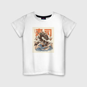Детская футболка хлопок с принтом Суши дракон в Санкт-Петербурге, 100% хлопок | круглый вырез горловины, полуприлегающий силуэт, длина до линии бедер | Тематика изображения на принте: аниме | дракон | суши