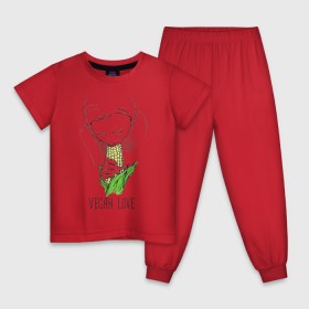 Детская пижама хлопок с принтом Vegan Love в Санкт-Петербурге, 100% хлопок |  брюки и футболка прямого кроя, без карманов, на брюках мягкая резинка на поясе и по низу штанин
 | веганство | вегетарианство | здоровье | зелень | кукуруза | любовь | овощ | овощи | растение