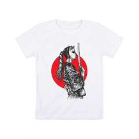 Детская футболка хлопок с принтом Самурай в Санкт-Петербурге, 100% хлопок | круглый вырез горловины, полуприлегающий силуэт, длина до линии бедер | Тематика изображения на принте: аниме | катана | самурай | япония