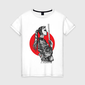 Женская футболка хлопок с принтом Самурай в Санкт-Петербурге, 100% хлопок | прямой крой, круглый вырез горловины, длина до линии бедер, слегка спущенное плечо | аниме | катана | самурай | япония