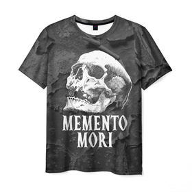 Мужская футболка 3D с принтом Memento mori в Санкт-Петербурге, 100% полиэфир | прямой крой, круглый вырез горловины, длина до линии бедер | black | death | life | memento mori | skeleton | skull | жизнь | скелет | череп | черный