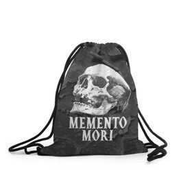 Рюкзак-мешок 3D с принтом Memento mori в Санкт-Петербурге, 100% полиэстер | плотность ткани — 200 г/м2, размер — 35 х 45 см; лямки — толстые шнурки, застежка на шнуровке, без карманов и подкладки | black | death | life | memento mori | skeleton | skull | жизнь | скелет | череп | черный