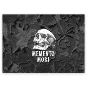 Поздравительная открытка с принтом Memento mori в Санкт-Петербурге, 100% бумага | плотность бумаги 280 г/м2, матовая, на обратной стороне линовка и место для марки
 | black | death | life | memento mori | skeleton | skull | жизнь | скелет | череп | черный