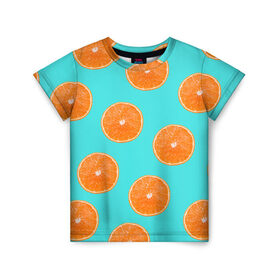 Детская футболка 3D с принтом Апельсины в Санкт-Петербурге, 100% гипоаллергенный полиэфир | прямой крой, круглый вырез горловины, длина до линии бедер, чуть спущенное плечо, ткань немного тянется | апельсин | апельсины | грейпфрукт | грейпфрут | разрез | сочный | фрукт