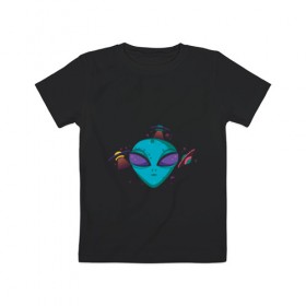 Детская футболка хлопок с принтом Инопланетянин в Санкт-Петербурге, 100% хлопок | круглый вырез горловины, полуприлегающий силуэт, длина до линии бедер | 