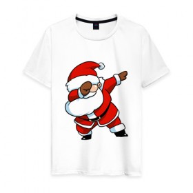 Мужская футболка хлопок с принтом Dabbing Santa в Санкт-Петербурге, 100% хлопок | прямой крой, круглый вырез горловины, длина до линии бедер, слегка спущенное плечо. | Тематика изображения на принте: 