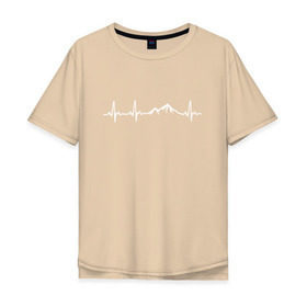 Мужская футболка хлопок Oversize с принтом Горы в Моём Сердце в Санкт-Петербурге, 100% хлопок | свободный крой, круглый ворот, “спинка” длиннее передней части | гора | кардиограмма | палатки | приключения | сердце | турист | эверест | эльбрус