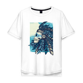 Мужская футболка хлопок Oversize с принтом Череп Индеец в Санкт-Петербурге, 100% хлопок | свободный крой, круглый ворот, “спинка” длиннее передней части | skull | индеец | индейцы | череп | черепа