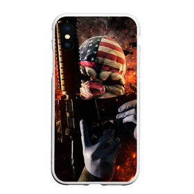 Чехол для iPhone XS Max матовый с принтом Payday 2 в Санкт-Петербурге, Силикон | Область печати: задняя сторона чехла, без боковых панелей | Тематика изображения на принте: chains day | game | gun | mask | payday | payday 2 | payday2 | грабители | зло | игра | клоун | маска | ограбление | оружие | пистолет