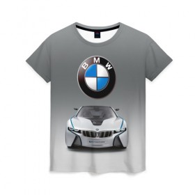 Женская футболка 3D с принтом BMW Vision в Санкт-Петербурге, 100% полиэфир ( синтетическое хлопкоподобное полотно) | прямой крой, круглый вырез горловины, длина до линии бедер | bmw | car | germany | motorsport | sports car | автомобиль | автоспорт | бмв | германия | спорткар