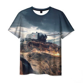 Мужская футболка 3D с принтом Танк в Санкт-Петербурге, 100% полиэфир | прямой крой, круглый вырез горловины, длина до линии бедер | battle | game | tank | tanks | war | wearpon | wot | бой | война | вот | игра | оружие | танк | танки