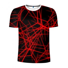 Мужская футболка 3D спортивная с принтом Abstract Lines в Санкт-Петербурге, 100% полиэстер с улучшенными характеристиками | приталенный силуэт, круглая горловина, широкие плечи, сужается к линии бедра | Тематика изображения на принте: abstract | line | абстрактные | абстракция | линии | неон | узор