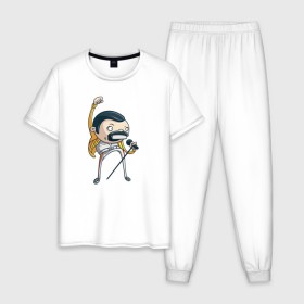 Мужская пижама хлопок с принтом Freddie Mercury в Санкт-Петербурге, 100% хлопок | брюки и футболка прямого кроя, без карманов, на брюках мягкая резинка на поясе и по низу штанин
 | queen | фредди меркьюри