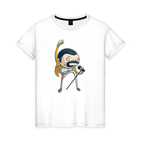 Женская футболка хлопок с принтом Freddie Mercury в Санкт-Петербурге, 100% хлопок | прямой крой, круглый вырез горловины, длина до линии бедер, слегка спущенное плечо | queen | фредди меркьюри
