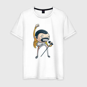 Мужская футболка хлопок с принтом Freddie Mercury в Санкт-Петербурге, 100% хлопок | прямой крой, круглый вырез горловины, длина до линии бедер, слегка спущенное плечо. | queen | фредди меркьюри