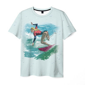 Мужская футболка 3D с принтом Surfer Girl Anime Style в Санкт-Петербурге, 100% полиэфир | прямой крой, круглый вырез горловины, длина до линии бедер | 