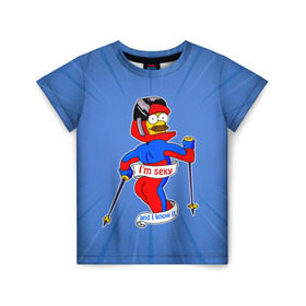 Детская футболка 3D с принтом Нед Фландерс Симпсоны в Санкт-Петербурге, 100% гипоаллергенный полиэфир | прямой крой, круглый вырез горловины, длина до линии бедер, чуть спущенное плечо, ткань немного тянется | simpsons | зима | лыжник | недфландерс | симпсоны | спорт | фландерс