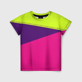 Детская футболка 3D с принтом Треугольники с розовым в Санкт-Петербурге, 100% гипоаллергенный полиэфир | прямой крой, круглый вырез горловины, длина до линии бедер, чуть спущенное плечо, ткань немного тянется | кислотные костюмы | кислотные цвета | неон | флуоресцентные принты