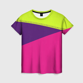 Женская футболка 3D с принтом Треугольники с розовым в Санкт-Петербурге, 100% полиэфир ( синтетическое хлопкоподобное полотно) | прямой крой, круглый вырез горловины, длина до линии бедер | кислотные костюмы | кислотные цвета | неон | флуоресцентные принты