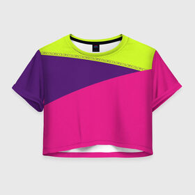 Женская футболка Cropp-top с принтом Треугольники с розовым в Санкт-Петербурге, 100% полиэстер | круглая горловина, длина футболки до линии талии, рукава с отворотами | кислотные костюмы | кислотные цвета | неон | флуоресцентные принты