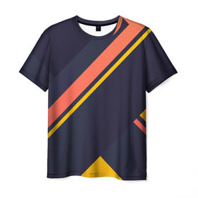 Мужская футболка 3D с принтом Футуристические линии в Санкт-Петербурге, 100% полиэфир | прямой крой, круглый вырез горловины, длина до линии бедер | Тематика изображения на принте: желтый | синий | черный