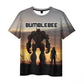 Мужская футболка 3D с принтом BUMBLEBEE в Санкт-Петербурге, 100% полиэфир | прямой крой, круглый вырез горловины, длина до линии бедер | bumblebee | автобот | бамблби | герой | камаро | прайм | робот | трансформеры | фильм | шевроле