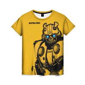 Женская футболка 3D с принтом BUMBLEBEE в Санкт-Петербурге, 100% полиэфир ( синтетическое хлопкоподобное полотно) | прямой крой, круглый вырез горловины, длина до линии бедер | bumblebee | автобот | бамблби | герой | камаро | прайм | робот | трансформеры | фильм | шевроле