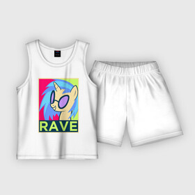 Детская пижама с шортами хлопок с принтом DJ Pon 3 RAVE в Санкт-Петербурге,  |  | dj pon 3 | mlp | my little pony | pony | rave | vinyl scratch | винил скрэтч | млп | мой маленький пони | пони | рейв