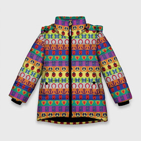 Зимняя куртка для девочек 3D с принтом JoJos Bizarre Adventure Logo в Санкт-Петербурге, ткань верха — 100% полиэстер; подклад — 100% полиэстер, утеплитель — 100% полиэстер. | длина ниже бедра, удлиненная спинка, воротник стойка и отстегивающийся капюшон. Есть боковые карманы с листочкой на кнопках, утяжки по низу изделия и внутренний карман на молнии. 

Предусмотрены светоотражающий принт на спинке, радужный светоотражающий элемент на пуллере молнии и на резинке для утяжки. | jojo logo | jojo no kimyou na bouken | jojos bizarre adventure | невероятное приключение джоджо