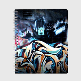 Тетрадь с принтом GRAFFITY в Санкт-Петербурге, 100% бумага | 48 листов, плотность листов — 60 г/м2, плотность картонной обложки — 250 г/м2. Листы скреплены сбоку удобной пружинной спиралью. Уголки страниц и обложки скругленные. Цвет линий — светло-серый
 | graffity | paint | street art | urban | город | граффити | искусство | кирпичи | краски | рисунки | стена | улицы | уличное искусство