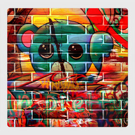Магнитный плакат 3Х3 с принтом Милый Зверёк Граффити в Санкт-Петербурге, Полимерный материал с магнитным слоем | 9 деталей размером 9*9 см | grafity | paint | street art | urban | город | граффити | искусство | кирпичи | краски | рисунки | стена | улицы | уличное искусство