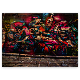Поздравительная открытка с принтом disquared urban graffity в Санкт-Петербурге, 100% бумага | плотность бумаги 280 г/м2, матовая, на обратной стороне линовка и место для марки
 | grafity | paint | street art | urban | город | граффити | искусство | кирпичи | краски | рисунки | стена | улицы | уличное искусство