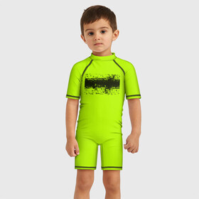 Детский купальный костюм 3D с принтом Гранж салатовый в Санкт-Петербурге, Полиэстер 85%, Спандекс 15% | застежка на молнии на спине | кислотные костюмы | кислотные цвета | неон | флуоресцентные принты