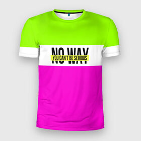 Мужская футболка 3D спортивная с принтом Serious зелено-розовый в Санкт-Петербурге, 100% полиэстер с улучшенными характеристиками | приталенный силуэт, круглая горловина, широкие плечи, сужается к линии бедра | кислотные костюмы | кислотные цвета | неон | флуоресцентные принты