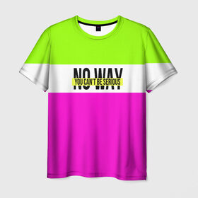 Мужская футболка 3D с принтом Serious зелено-розовый в Санкт-Петербурге, 100% полиэфир | прямой крой, круглый вырез горловины, длина до линии бедер | кислотные костюмы | кислотные цвета | неон | флуоресцентные принты