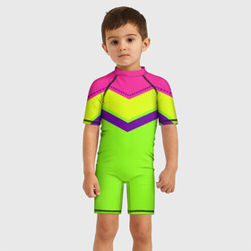 Детский купальный костюм 3D с принтом Цветные треугольники_ салатовы в Санкт-Петербурге, Полиэстер 85%, Спандекс 15% | застежка на молнии на спине | кислотные костюмы | кислотные цвета | неон | флуоресцентные принты