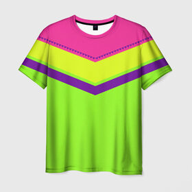 Мужская футболка 3D с принтом Цветные треугольники_ салатовы в Санкт-Петербурге, 100% полиэфир | прямой крой, круглый вырез горловины, длина до линии бедер | кислотные костюмы | кислотные цвета | неон | флуоресцентные принты