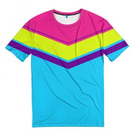 Мужская футболка 3D с принтом Цветные треугольники_голубой в Санкт-Петербурге, 100% полиэфир | прямой крой, круглый вырез горловины, длина до линии бедер | кислотные костюмы | кислотные цвета | неон | флуоресцентные принты