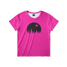Детская футболка 3D с принтом Розовая луна в Санкт-Петербурге, 100% гипоаллергенный полиэфир | прямой крой, круглый вырез горловины, длина до линии бедер, чуть спущенное плечо, ткань немного тянется | 