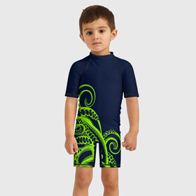 Детский купальный костюм 3D с принтом Кислотный осьминожка в Санкт-Петербурге, Полиэстер 85%, Спандекс 15% | застежка на молнии на спине | кислотные костюмы | кислотные цвета | неон | флуоресцентные принты