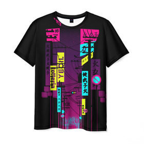 Мужская футболка 3D с принтом Неоновый город в Санкт-Петербурге, 100% полиэфир | прямой крой, круглый вырез горловины, длина до линии бедер | кислотные костюмы | кислотные цвета | неон | флуоресцентные принты