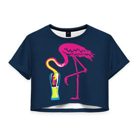 Женская футболка 3D укороченная с принтом Кислотный фламинго в Санкт-Петербурге, 100% полиэстер | круглая горловина, длина футболки до линии талии, рукава с отворотами | кислотные костюмы | кислотные цвета | неон | флуоресцентные принты