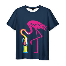 Мужская футболка 3D с принтом Кислотный фламинго в Санкт-Петербурге, 100% полиэфир | прямой крой, круглый вырез горловины, длина до линии бедер | кислотные костюмы | кислотные цвета | неон | флуоресцентные принты