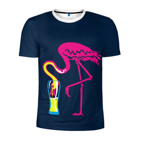 Мужская футболка 3D спортивная с принтом Кислотный фламинго в Санкт-Петербурге, 100% полиэстер с улучшенными характеристиками | приталенный силуэт, круглая горловина, широкие плечи, сужается к линии бедра | кислотные костюмы | кислотные цвета | неон | флуоресцентные принты