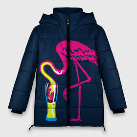 Женская зимняя куртка 3D с принтом Кислотный фламинго в Санкт-Петербурге, верх — 100% полиэстер; подкладка — 100% полиэстер; утеплитель — 100% полиэстер | длина ниже бедра, силуэт Оверсайз. Есть воротник-стойка, отстегивающийся капюшон и ветрозащитная планка. 

Боковые карманы с листочкой на кнопках и внутренний карман на молнии | кислотные костюмы | кислотные цвета | неон | флуоресцентные принты