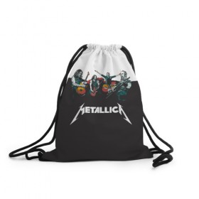 Рюкзак-мешок 3D с принтом Metallica в Санкт-Петербурге, 100% полиэстер | плотность ткани — 200 г/м2, размер — 35 х 45 см; лямки — толстые шнурки, застежка на шнуровке, без карманов и подкладки | metallica | барабаны | гитары | дэйвмастейн | метал | металисты | металлика | неформалы | рок | рокеры